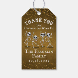 Dancing Skeleton Guld Glitter Halloween Tack Presentetikett