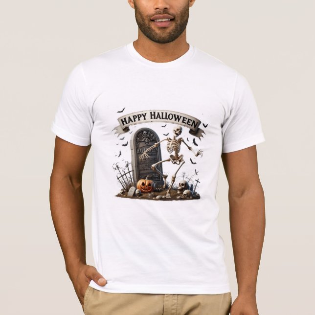Dancing Skeleton Halloween Design T Shirt (Framsida)
