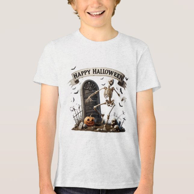 Dancing Skeleton Halloween Design T Shirt (Framsida)