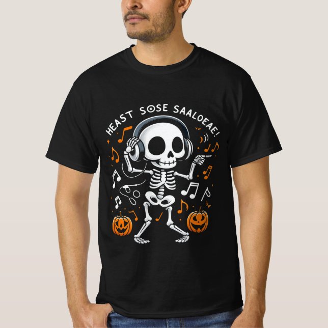 Dancing Skeleton Halloween Music Party T-Shirt (Framsida)