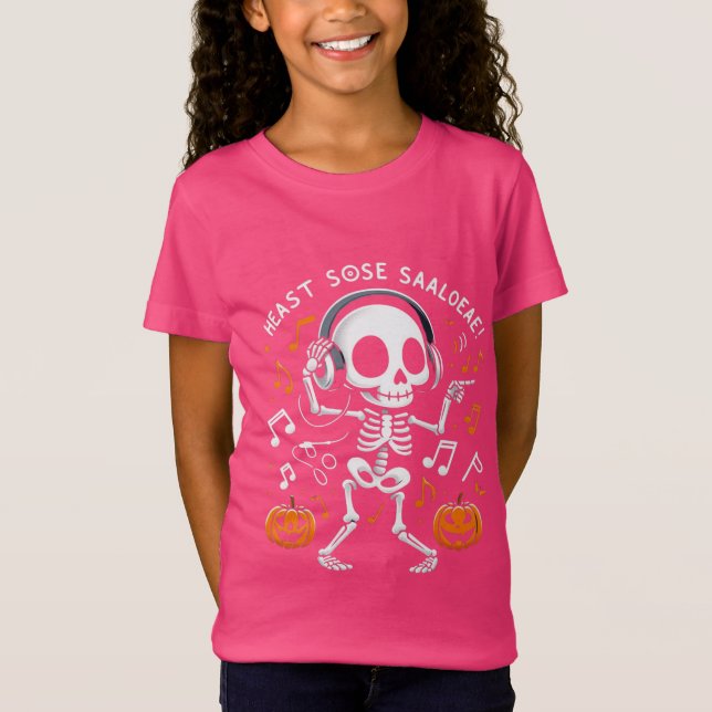 Dancing Skeleton Halloween Music Party T-Shirt (Framsida)