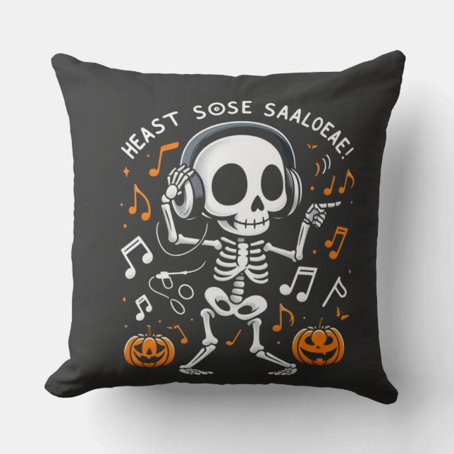 Dancing Skeleton Halloween Music Party T-Shirt Kudde (Framsida)