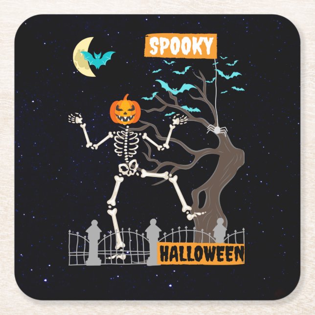 Dancing Skeleton Halloween Papper Underläggs Underlägg Papper Kvadrat (Framsidan)