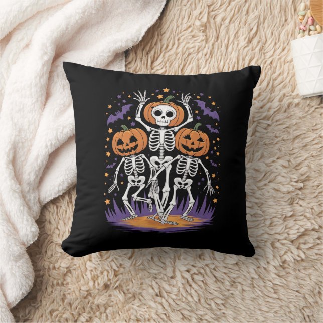 Dancing Skeleton Halloween Pumpkin Kudde (Filt)