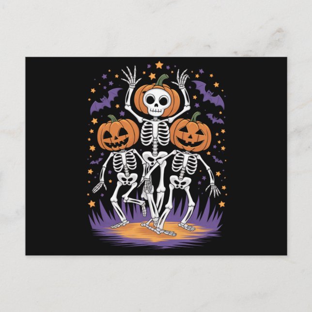 Dancing Skeleton Halloween Pumpkin Vykort (Framsida)