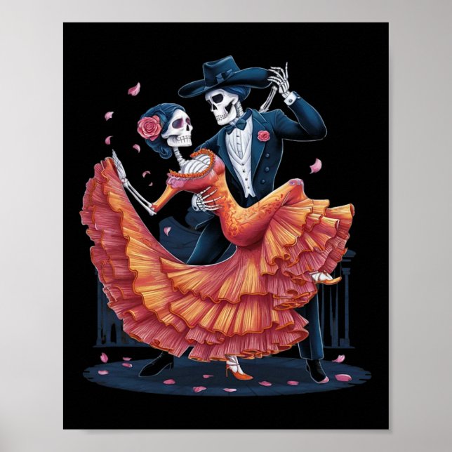 Dancing Skeleton Halloween Skull Dance Manar Omen  Poster (Framsidan)
