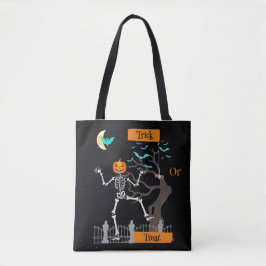 Dancing Skeleton Halloween Tote Bag Tygkasse