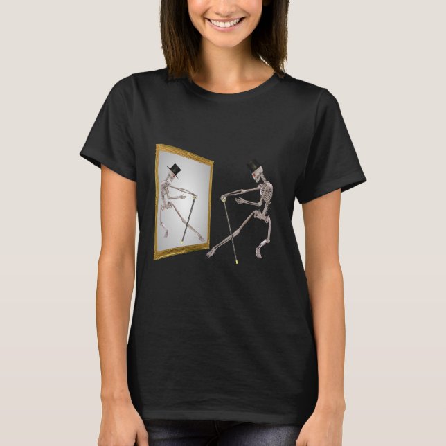 Dancing Skeleton in Spegel Funny Tee Shirt (Framsida)