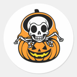 Dancing Skeleton Mage on Pumpkin Lantern Runt Klistermärke