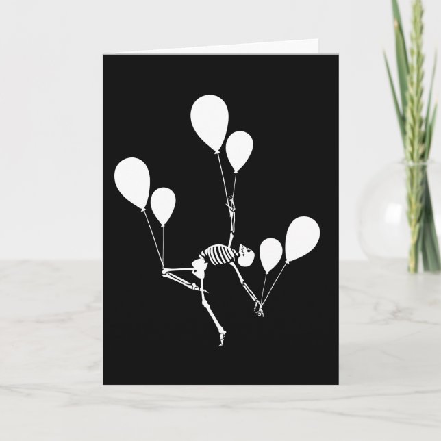 DANCING SKELETON MED BALLOONS HALLOWEEN KORT (Framsida)