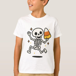 Dancing Skeleton med Candy corn Halloween T Shirt