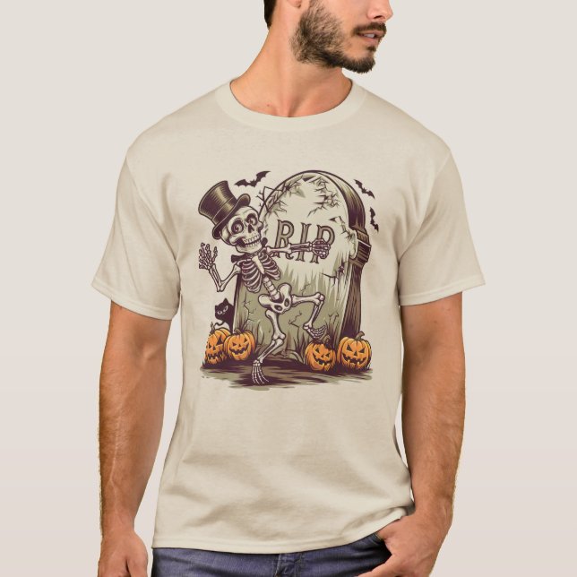Dancing Skeleton med Gravestone T Shirt (Framsida)