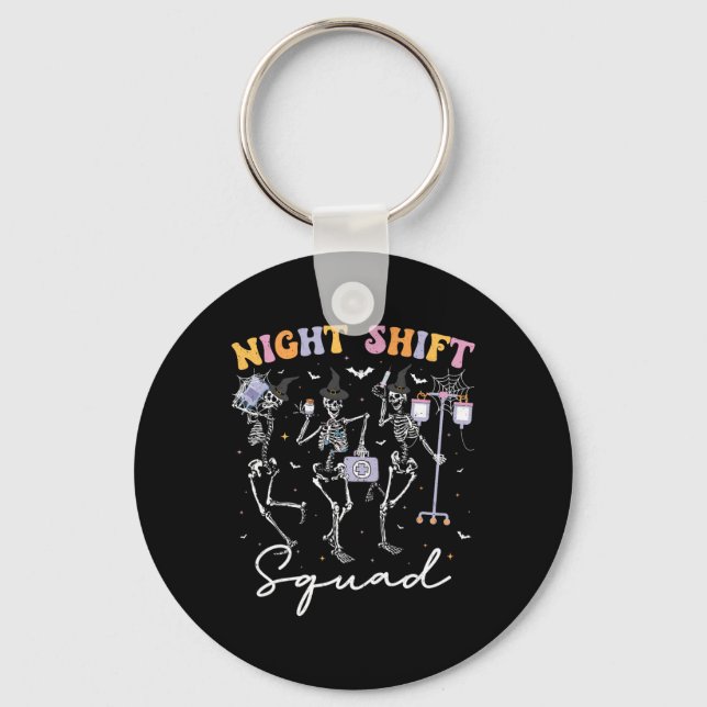 Dancing Skeleton Nurse Night Squad Shift Halloween Nyckelring (Framsida)