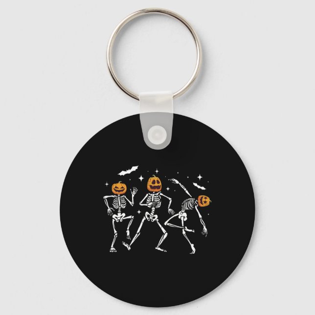 Dancing Skeleton Pumpkin Halloween Nyckelring (Framsida)
