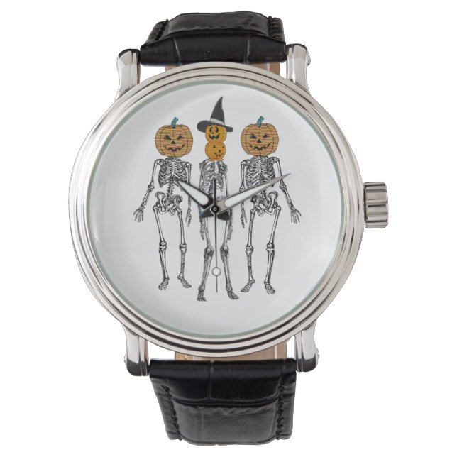 Dancing Skeleton Pumpkin Head Funny Halloween Armbandsur (Framsida)