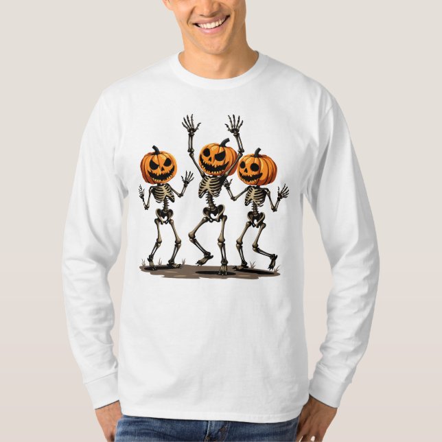 Dancing Skeleton Pumpkin T Shirt (Framsida)