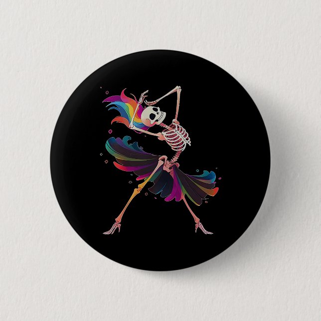 Dancing Skeleton Rainbow Llerina Halloween Knapp (Framsida)
