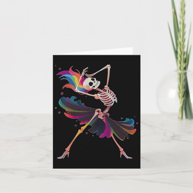 Dancing Skeleton Rainbow Llerina Halloween Kort (Framsida)