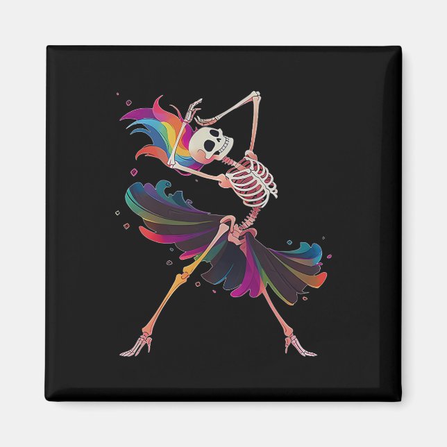Dancing Skeleton Rainbow Llerina Halloween Magnet (Framsidan)
