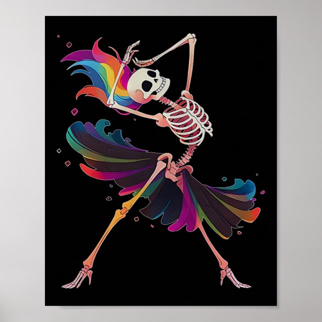 Dancing Skeleton Rainbow Llerina Halloween Poster (Framsidan)
