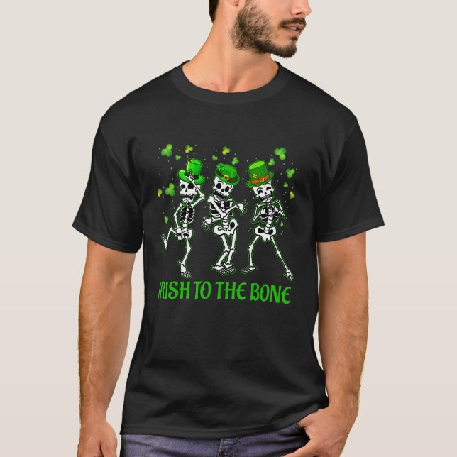 Dancing Skeleton St patrick's day Shamrock Irish T T Shirt (Framsida)