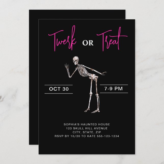 Dancing Skeleton Vuxen Girls Halloween fest Black Inbjudningar (Fram/baksida)