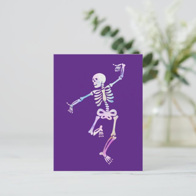 Dancing Skeleton Watercolor Vykort (Stående Fram)