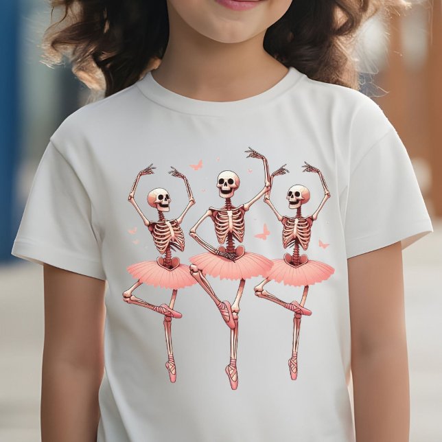 Dancing Skeletons and Butterflies Halloween Rosa T Shirt (Skapare uppladdad)