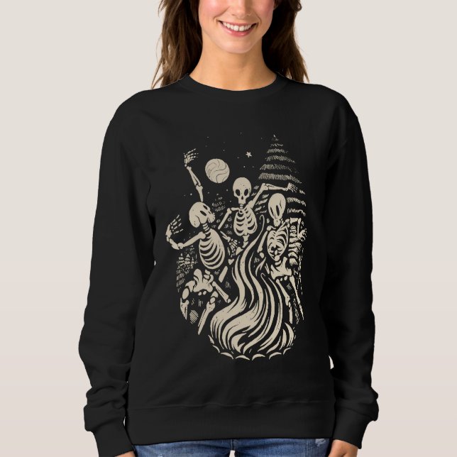 Dancing Skeletons Bones Under the Moon Wicca Wicca T Shirt (Framsida)