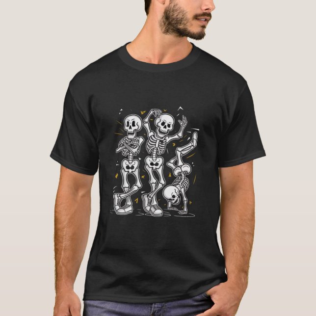 Dancing Skeletons Dance Challenge Halloween T Shirt (Framsida)