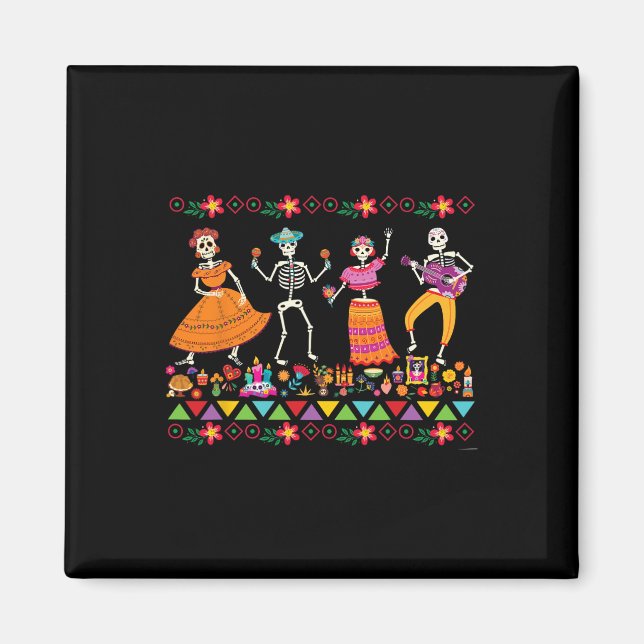 Dancing Skeletons Day of the dead Mexican Dia De L Magnet (Framsidan)