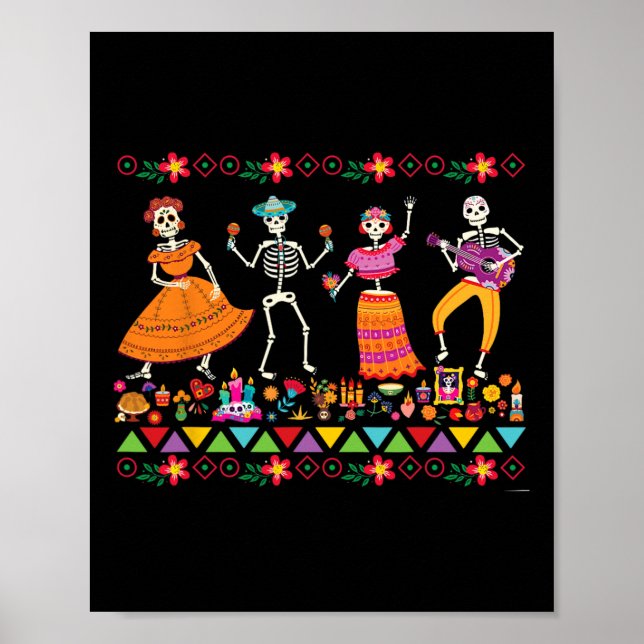 Dancing Skeletons Day of the dead Mexican Dia De L Poster (Framsidan)