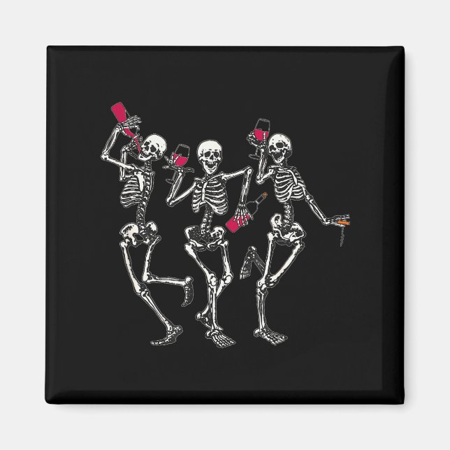 Dancing Skeletons Drinking Wine Lover Funny Hallow Magnet (Framsidan)