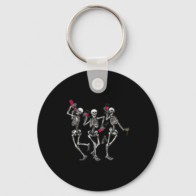 Dancing Skeletons Drinking Wine Lover Funny Hallow Nyckelring (Framsida)