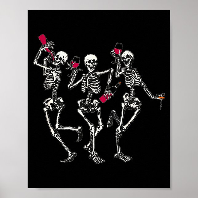Dancing Skeletons Drinking Wine Lover Funny Hallow Poster (Framsidan)