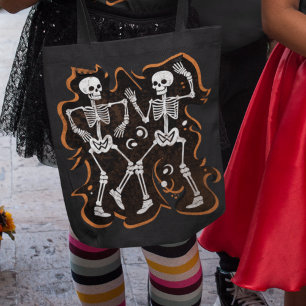 Dancing Skeletons Funny Halloween Bus eller godis Tygkasse
