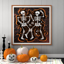 Dancing Skeletons Funny Halloween Haunted House Fototryck