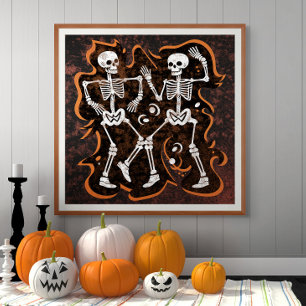 Dancing Skeletons Funny Halloween Haunted House Fototryck