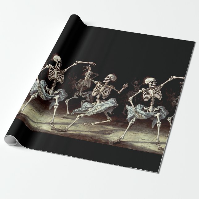Dancing Skeletons Gothic Bröllop Presentpapper (Utrullad)