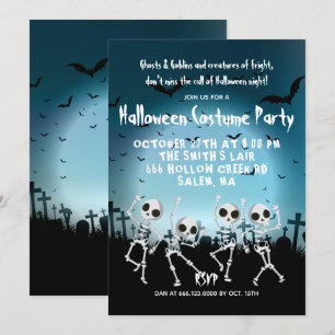 Dancing Skeletons Halloween Costume Party Inbjudningar