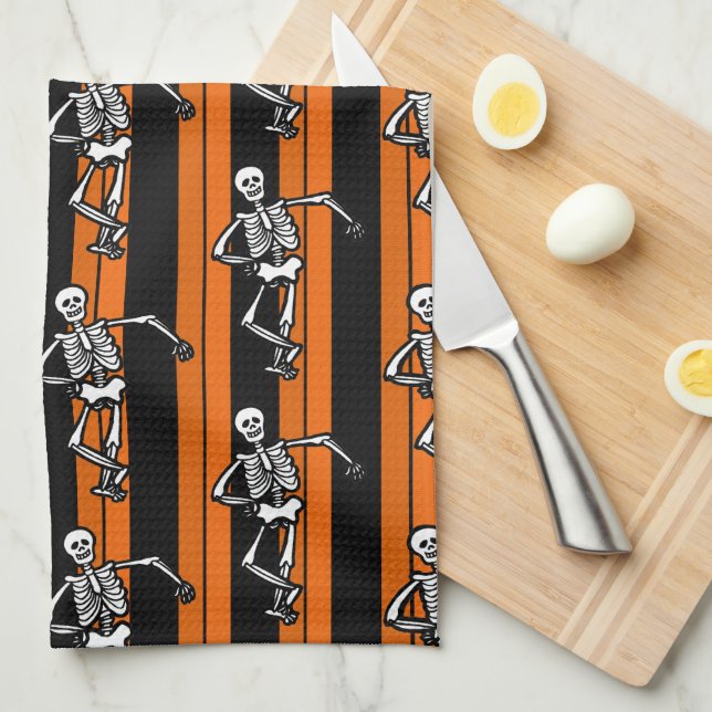Dancing Skeletons Halloween Stripe Kökshandduk (Vikt i Fjärdedel)