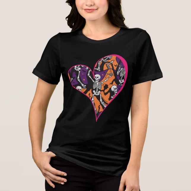 Dancing Skeletons Halloween & Valentine T Shirt (Framsida)