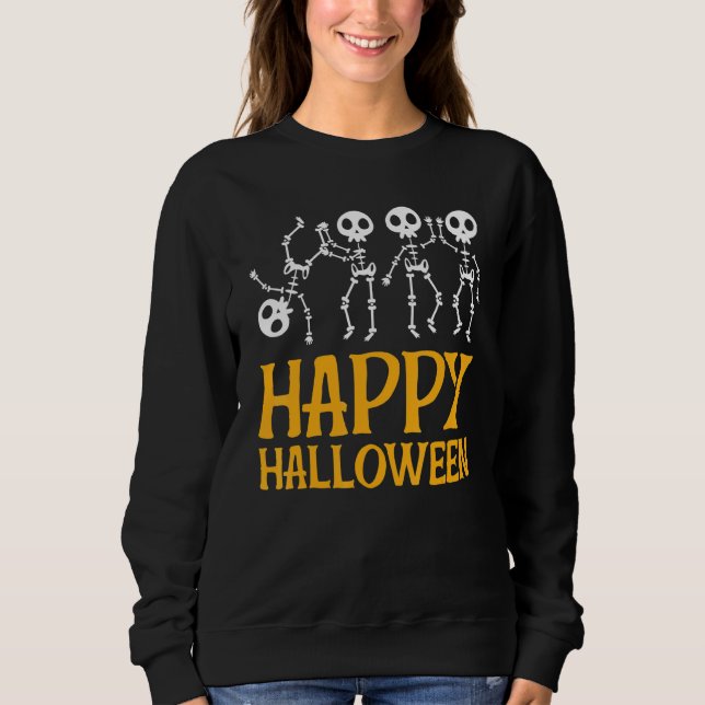 Dancing Skeletons Happy halloween T Shirt (Framsida)