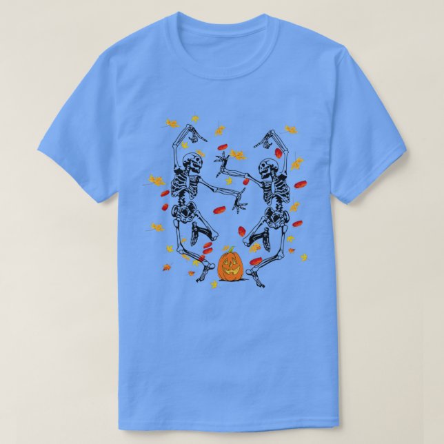 Dancing Skeletons in Höst löv Funny Cute Hallow T Shirt (Design framsida)