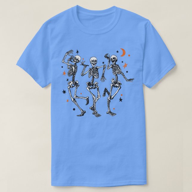 Dancing Skeletons Måne Halloween oktober T Shirt (Design framsida)