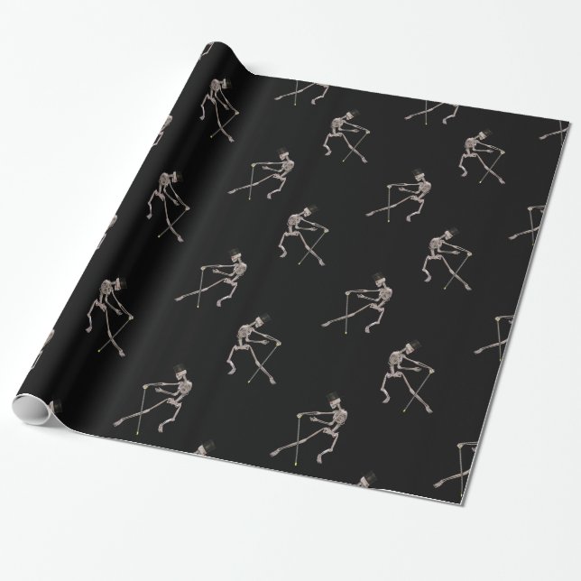 Dancing Skeletons on Black Presentpapper (Utrullad)