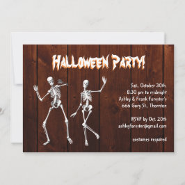 Dancing Skeletons on Wood Halloween-inbjudan Inbjudningar