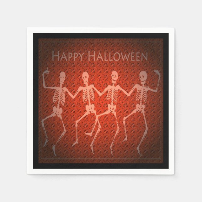 Dancing Skeletons Orange Halloween Napkins Pappersservett (Framsidan)