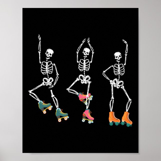 Dancing Skeletons Roller Skate Roller Skater Rolle Poster (Framsidan)