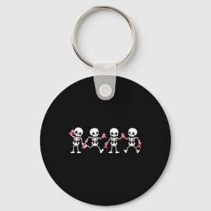 Dancing Skeletons Rosa Ribbon Breast Cancer Suppor Nyckelring